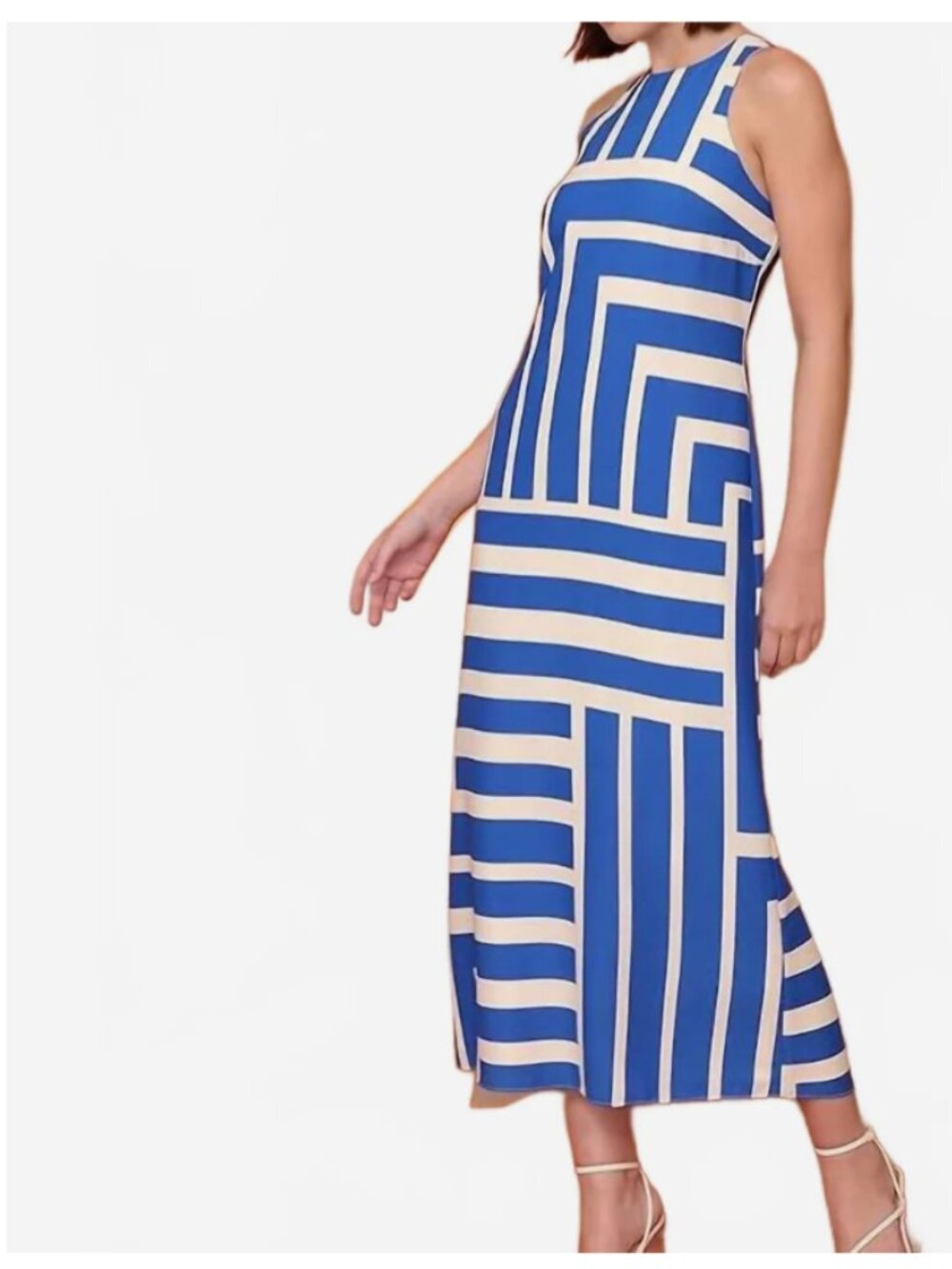 DONNA MORGAN quincy geometric print maxi dress in royal blue/cream NEW 14 - Picture 4 of 10